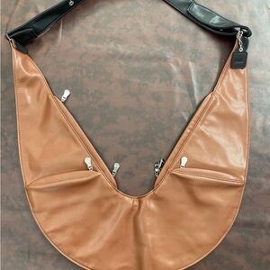 Sash Bag Genuine Leather Cross Body Bag Black/ Brown Reversible Travel Pockets